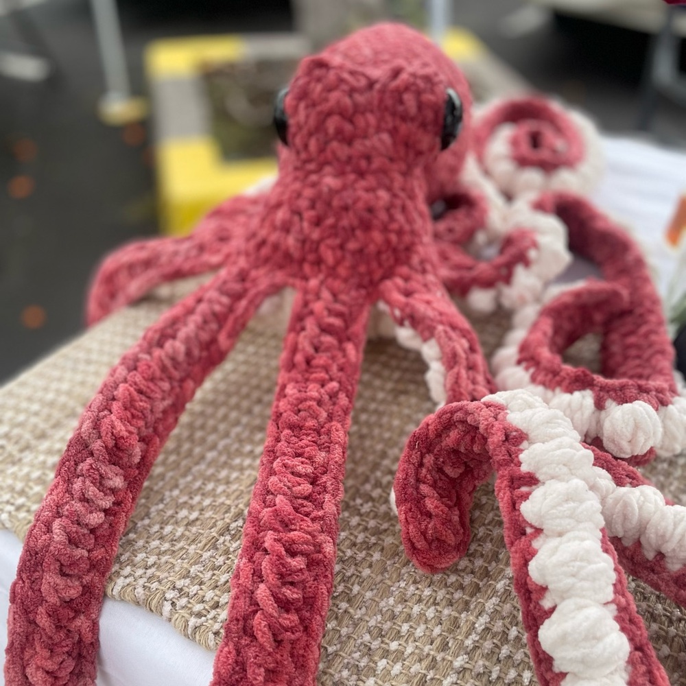Handcrafted Red and White Octopus Plush